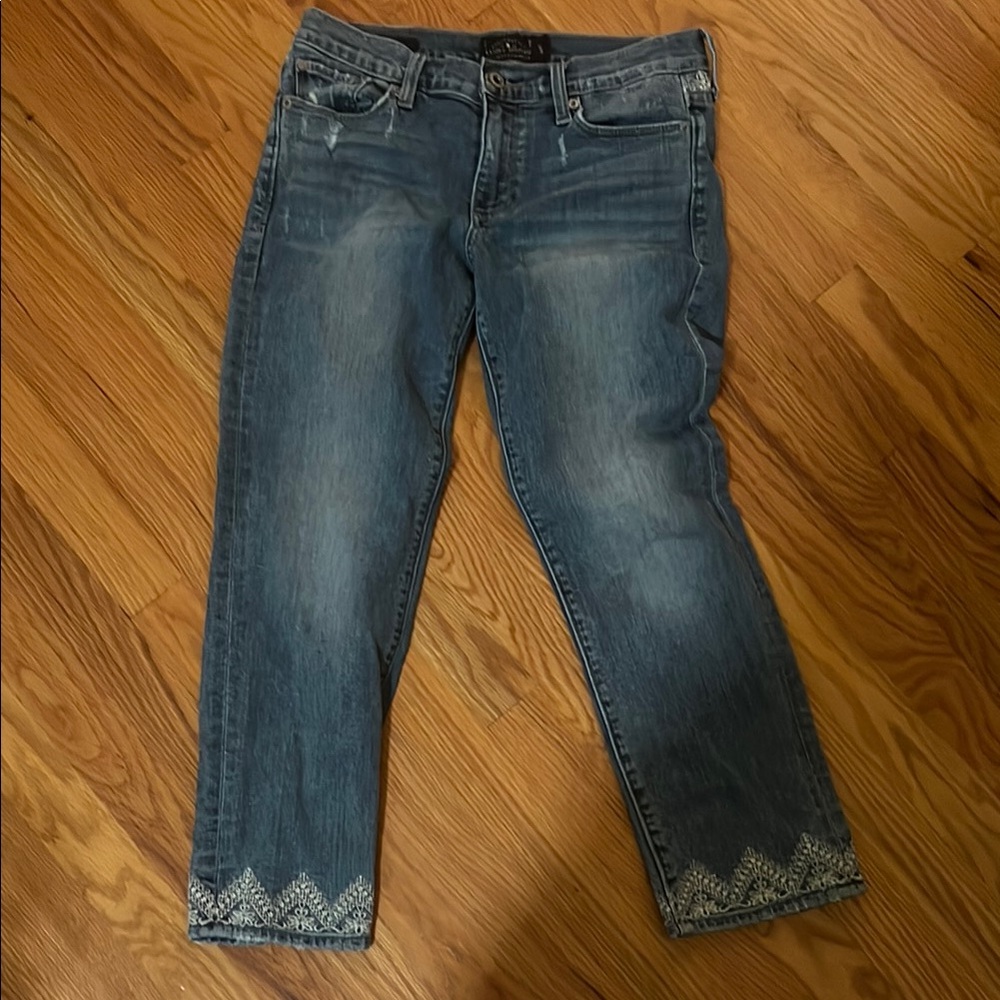 Lucky Brand Blue Ankle Cropped Jeans with Embellished Hem